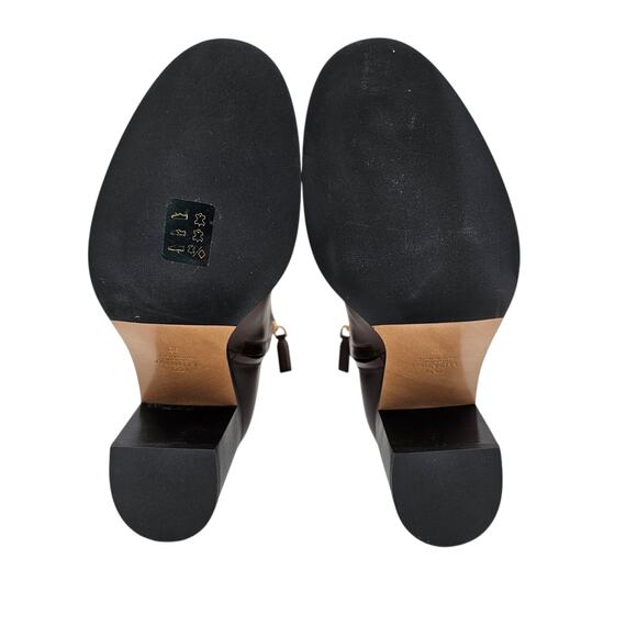 Valentino Garavani Vlogo Ankle Boot Block Heel Brown Leather Gold Size 39 US 9 - Picture 9 of 12